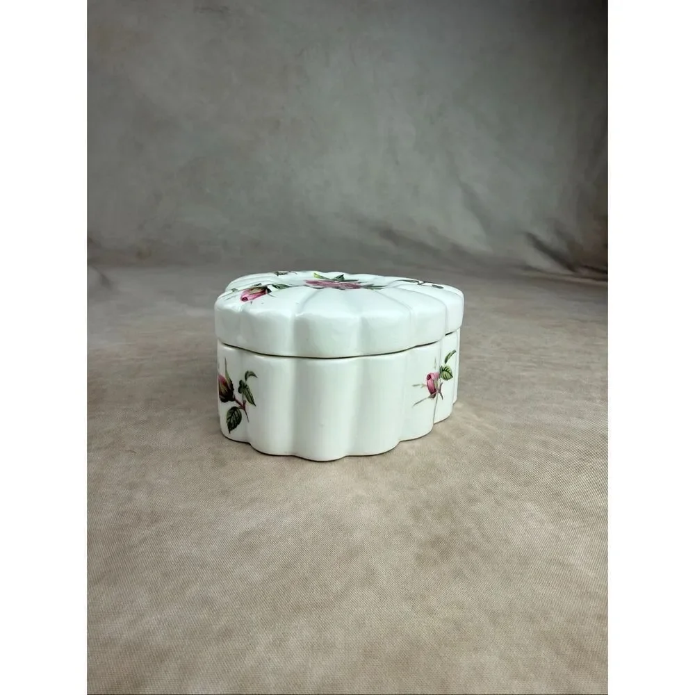 Vintage Fine Bone China Trinket Box Heart Cottagecore Roses